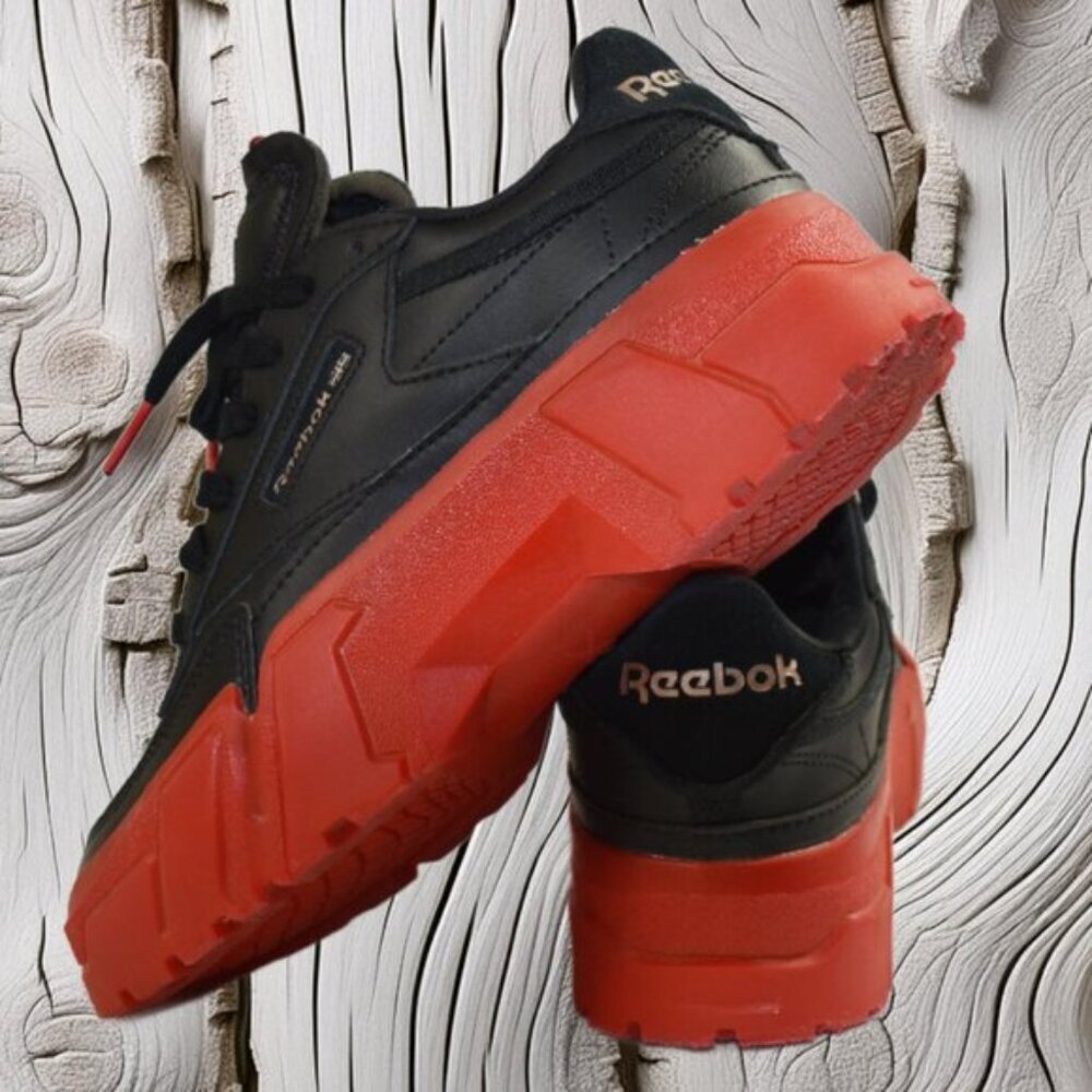 Reebok Club C Cardi Black Contrast Red Platform Leather Lace-Up, Size 6.5 - Picture 6 of 10